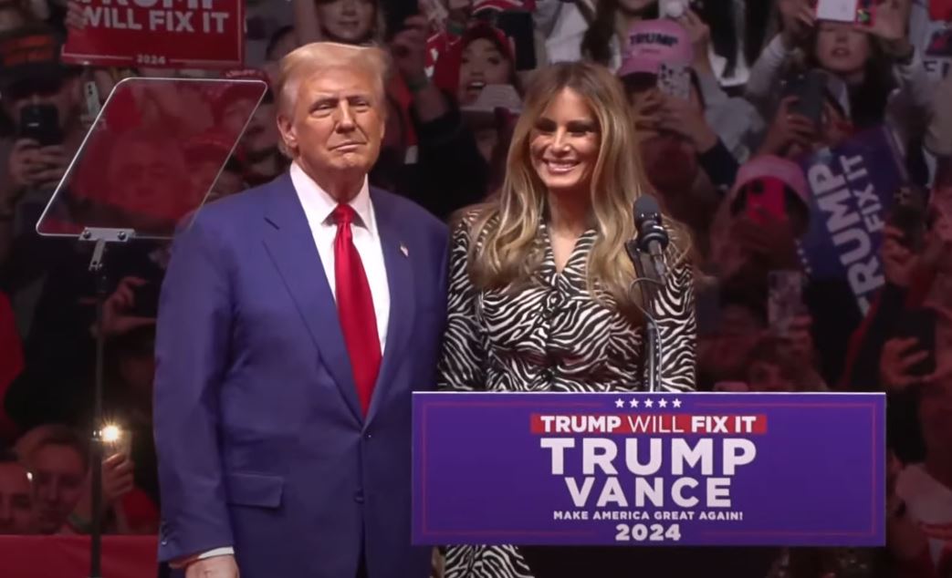First Lady Melania Trump introduces her husband during ICONIC Madison Square Garden rally for the ages